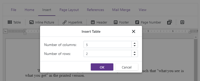 Blazor-rich-text-editor-insert-table-dialog