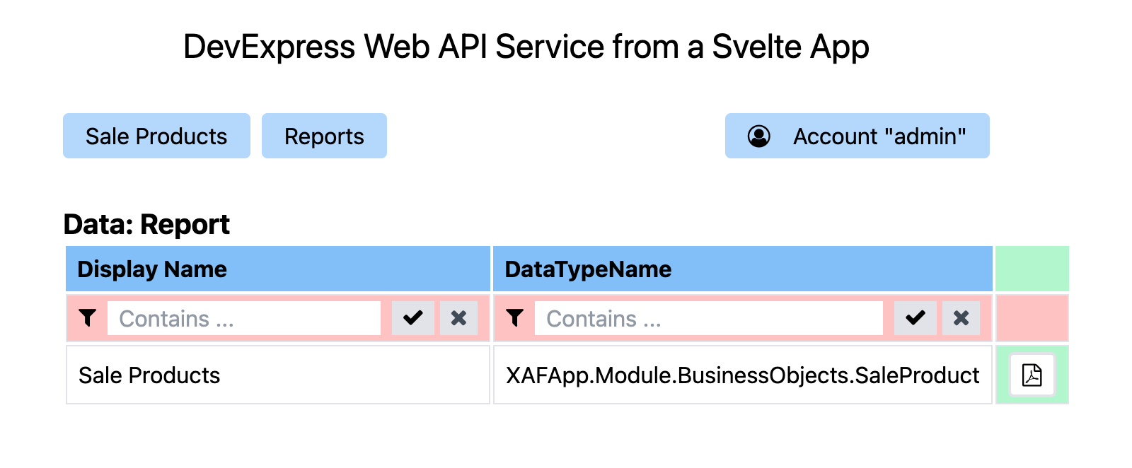 Report listed in Svelte app view