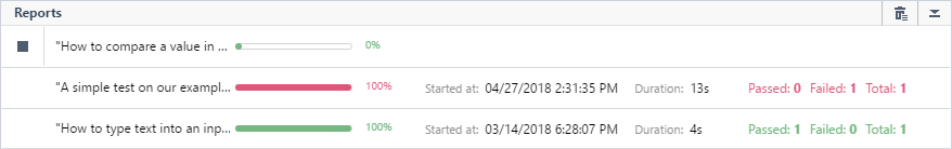 Interactive Test Execution Progress Panel