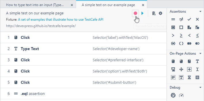 TestCafe Visual Test Recorder