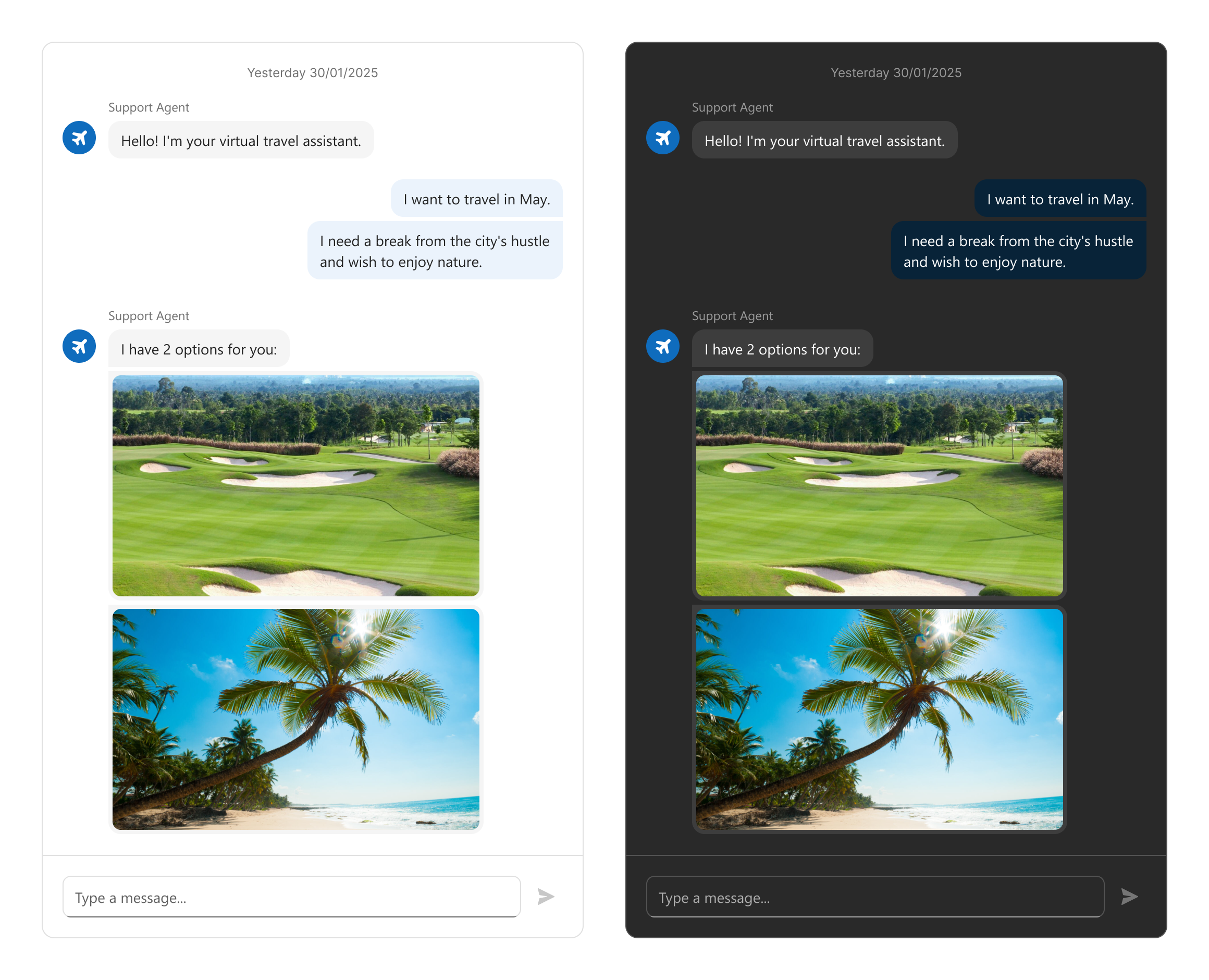 DevExtreme Chat: a chatbot sends 2 images