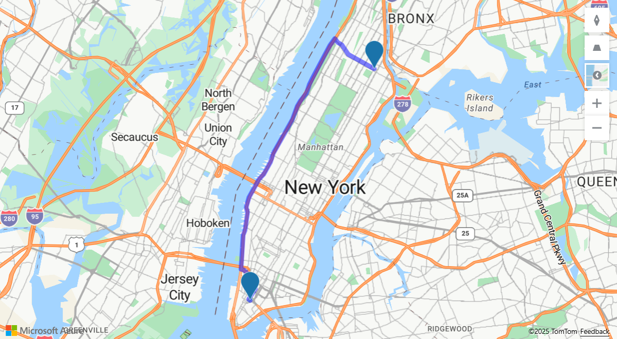 DevExtreme Map: Azure map car route mode