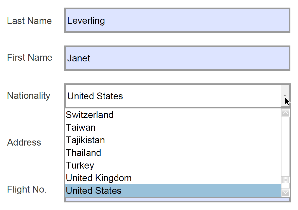 PDF Export - Drop Down Acro Forms