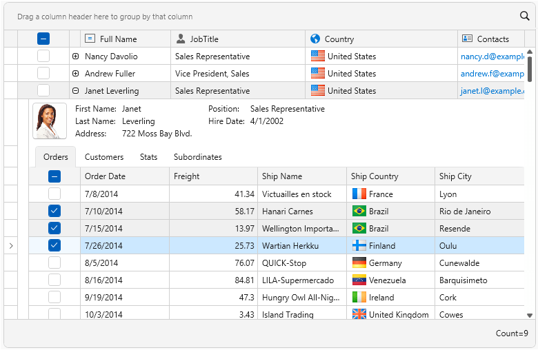 Master-Detail Selector Column